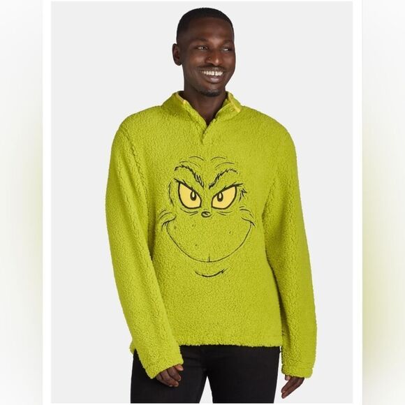 Dr. Seuss Big Men's Grinch Cosplay Faux Shearling Fleece Shacket Size XXL - Picture 1 of 9